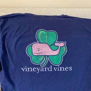 Vineyard Vines Men's Irish Shamrock Whale Long Sleeve T shirt Navy Medium